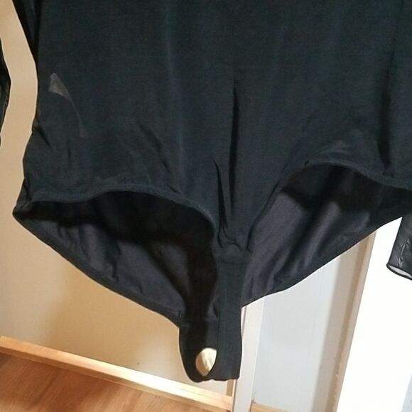 New Popilush Sheer Mesh Shapewear Long Sleeve Thong Bodysuit in Black - Picture 8 of 14